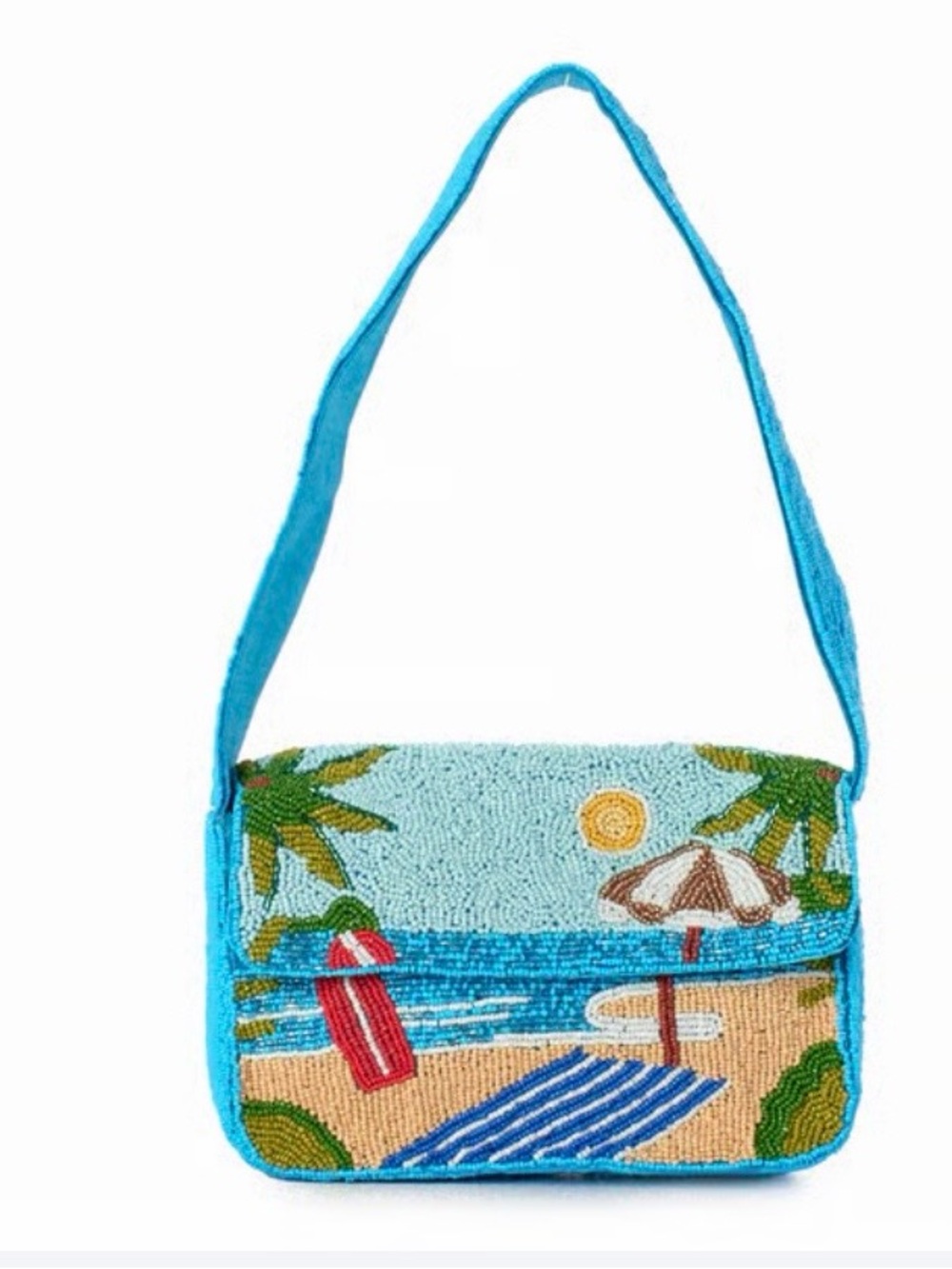 Turquoise Beaded Beach Scene Shoulder Bag